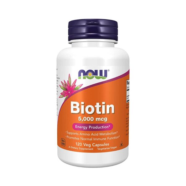 NOW Biotin 5,000 mcg, Energy Production,120 Veg Caps