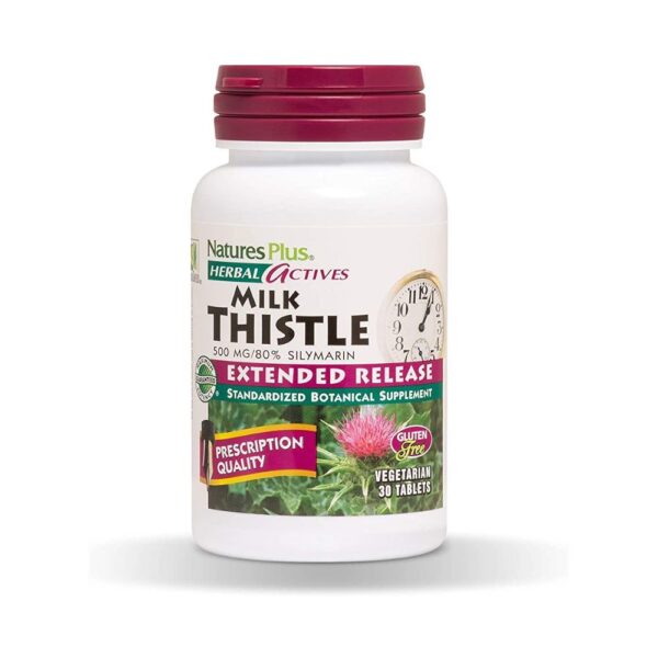 NATURES PLUS Herbal Actives, Milk Thistle Extended Release 500mg, 80% Silymarin, 30 Veg Tabs,